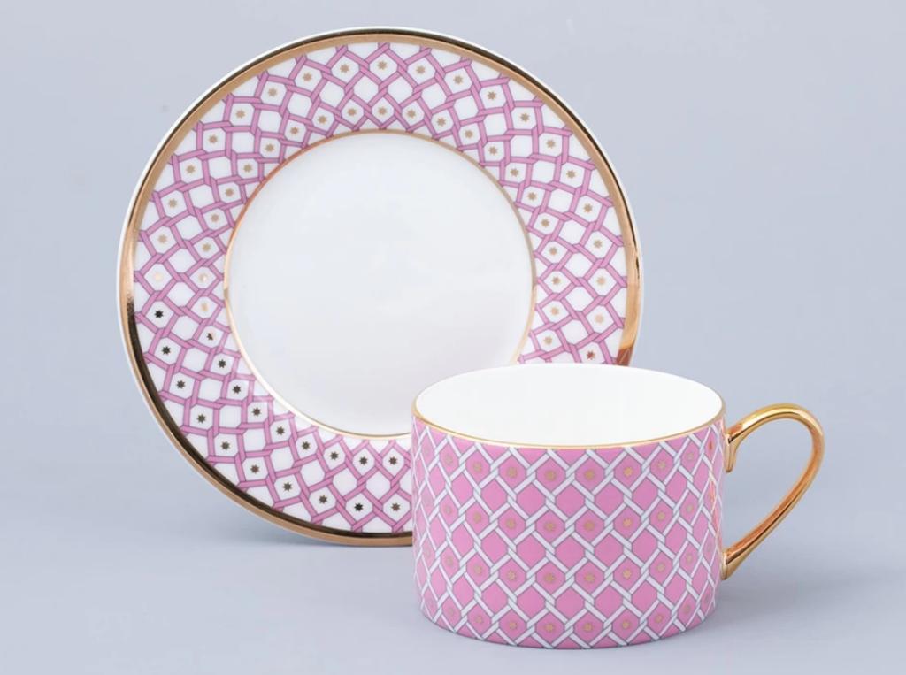 Чашка с блюдцем чайная форма Идиллия рисунок Коралл №2