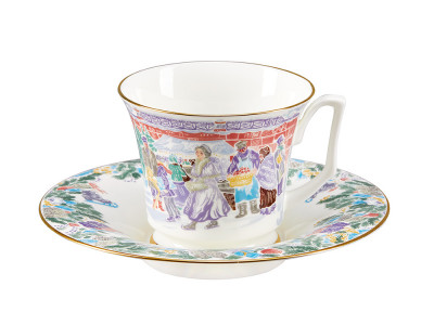 Чашка с блюдцем чайная форма Юлия рисунок Серебряные коньки №2