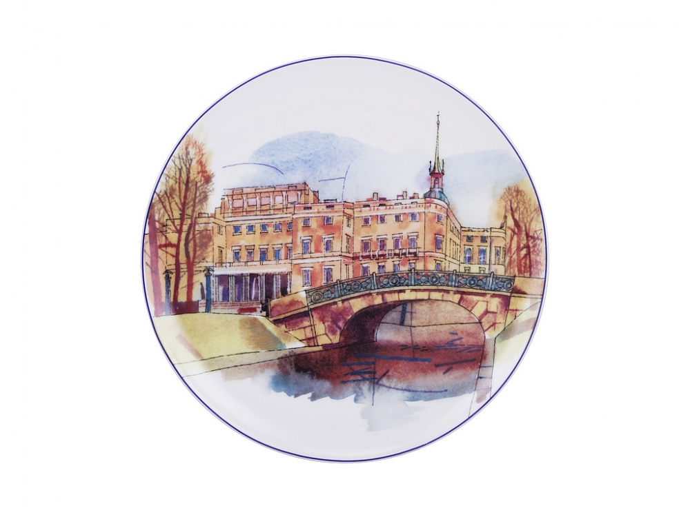 Тарелка декоративная 195 мм форма Эллипс рисунок Санкт–Петербург.Нижне-Лебяжий мост  