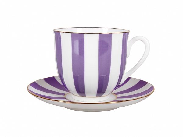 Чашка с блюдцем кофейная форма Ландыш рисунок Да и нет (фиолетовый)