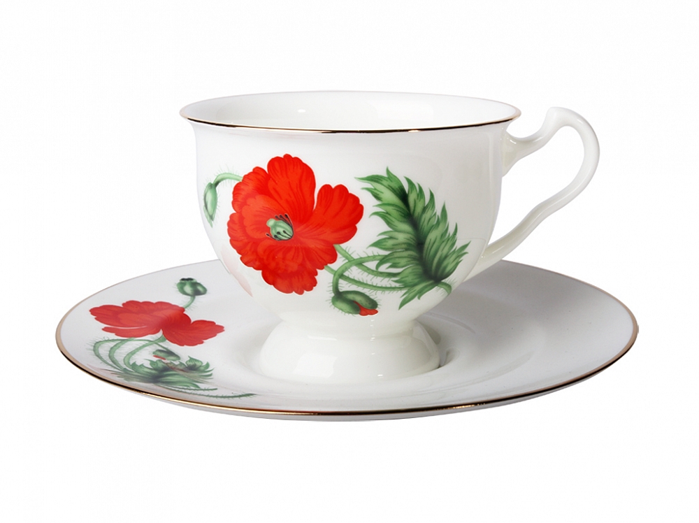 Чашка с блюдцем чайная форма Айседора рисунок Кардинал
