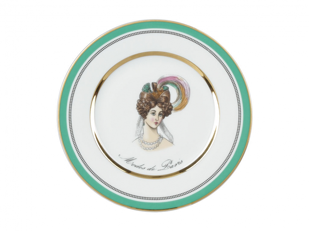 Подарочный набор тарелка мелкая 180 мм форма Европейская-2 рисунок Modes de Paris (зеленый)