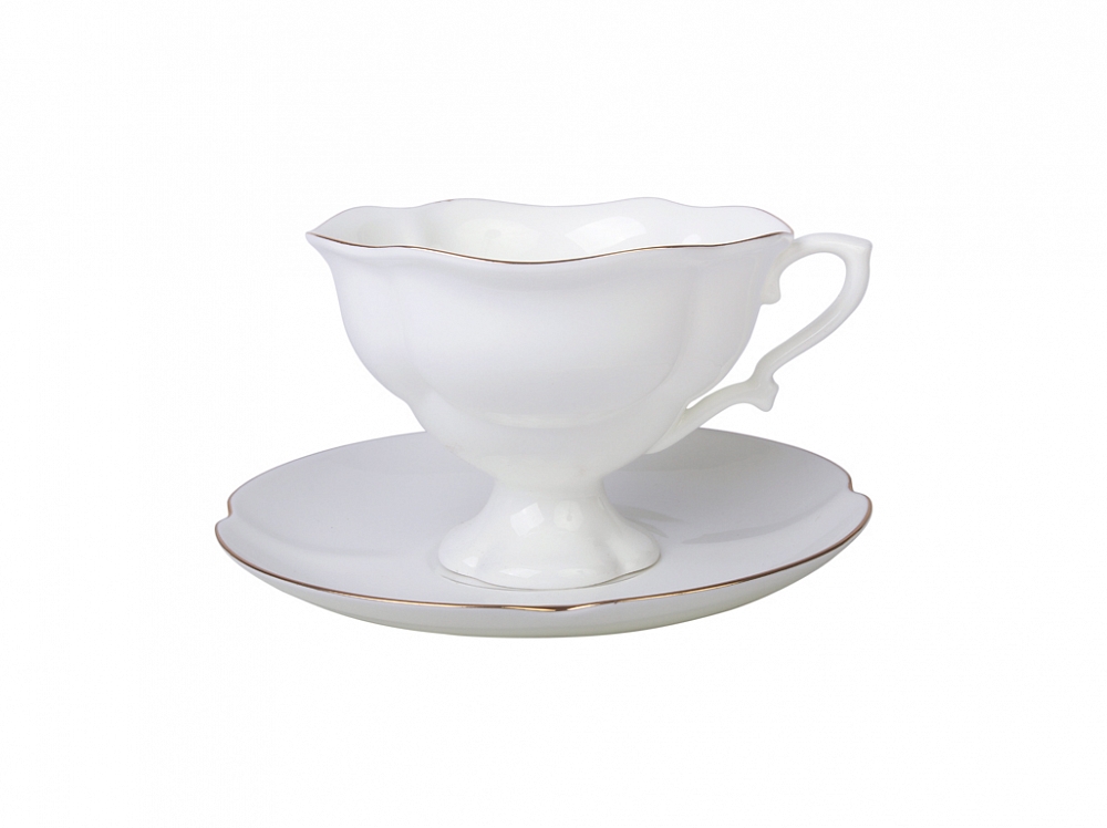 Чашка с блюдцем чайная форма Наташа рисунок Золотая лента