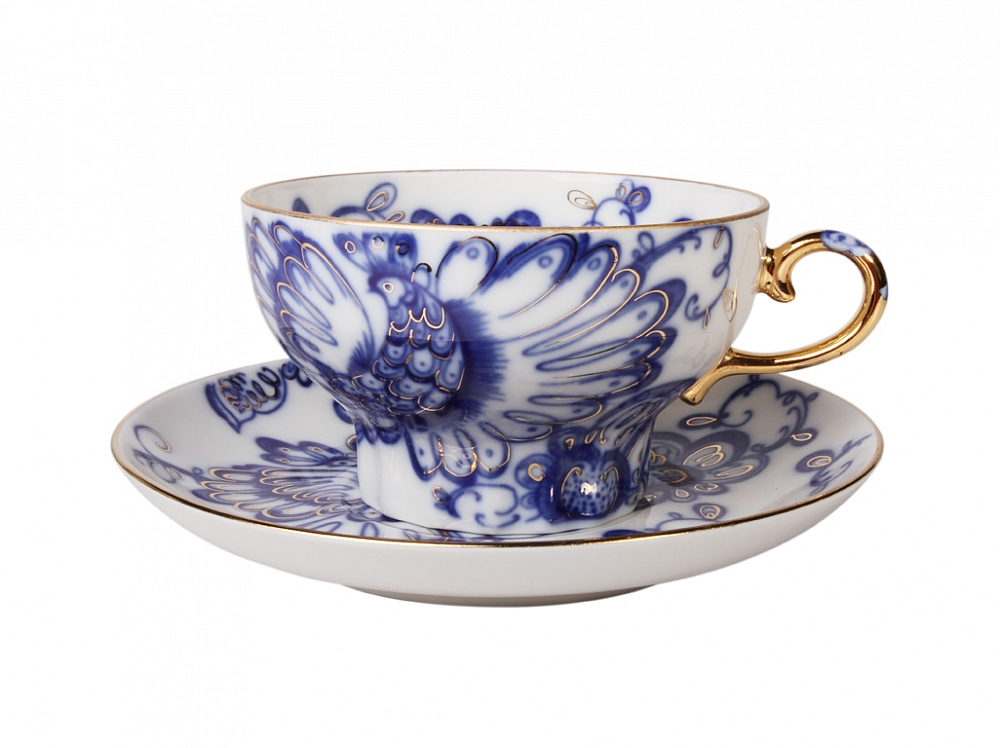 Чашка с блюдцем чайная форма Шатровая рисунок Поющий сад